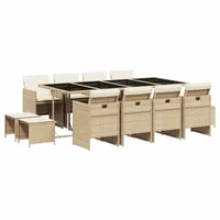 VidaXL 13-tlg. Garten-Essgruppe mit Kissen Beige Poly Rattan