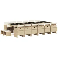 VidaXL 17-tlg. Garten-Essgruppe mit Kissen Beige Poly Rattan
