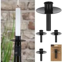 Cepewa Stabkerzenhalter Flascheneinsatz 4er Set | Metall schwarz 7x8cm