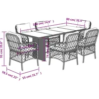 VidaXL 7-tlg. Garten-Essgruppe mit Kissen Hellgrau Poly Rattan