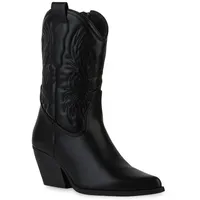 VAN HILL Damen Stiefeletten Cowboy Boots Schuhe Holzoptikabsatz Freizeit