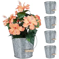 Relaxdays Zinktopf 5er Set, Kräutertopf für Küche, Balkon &