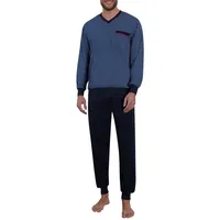 Götzburg Pyjama »Manhattan«, (2 tlg.), Langarm, V-Ausschnitt, lange Hose,