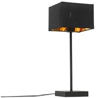 QAZQA Moderne Tischlampe schwarzer Stoffschirm schwarz mit Gold -