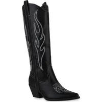 VAN HILL Damen Cowboystiefel in Schwarz Weiss
