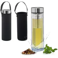 Relaxdays 2 x Teeflasche mit Sieb, 450 ml, Trinkflasche