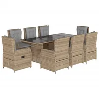 VidaXL 9-tlg. Garten-Essgruppe mit Kissen Beige Poly Rattan