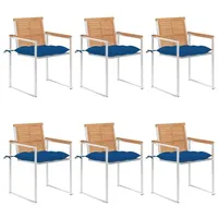 VidaXL Gartenstühle 6 Stk. mit Kissen Massivholz Teak