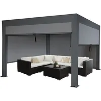 Mendler Pergola HWC-L46 mit Seitenwand, Gartenpavillon Lamellen-Pavillon Rollo, 11cm-Alu-Gestell,