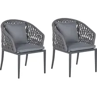 Beliani Gartenstuhl 2er Set Grau Aluminium mit Auflagen Flechtseil