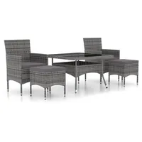 VidaXL 5-tlg. Garten-Essgruppe Poly Rattan und Hartglas Grau