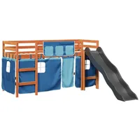 VidaXL Kinderhochbett mit Vorhängen Blau 80x200 cm Massivholz Kiefer