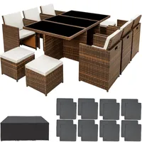 Tectake tectake® Rattan Sitzgruppe mit Aluminiumgestell, wetterfest und UV-beständig,