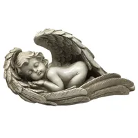 MystiCalls Gartenfigur Engel liegt im Flügel klein, beige, (Einzelartikel,