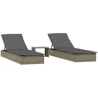 VidaXL Sonnenliegen 2 Stk. mit Tisch Grau Poly Rattan