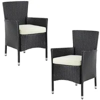 CASARIA Polyrattan Gartenstuhl 2er-Set Schwarz/Creme Stapelbar