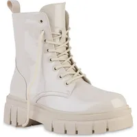VAN HILL Damen Plateau Boots Blockabsatz Lack Trendy Schuhe