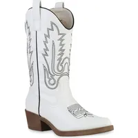VAN HILL Damen Cowboystiefel in Weiss Schwarz