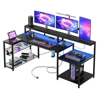 BESTIER Gaming Tisch, 181x80 cm Schreibtisch mit LED-Leuchten, L-förmiger