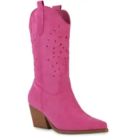 VAN HILL Damen Cowboystiefel in Fuchsia Velours