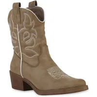 VAN HILL Damen Stiefeletten Cowboy Boots Stickereien Schuhe 840203,