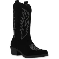 VAN HILL Cowboystiefel in Schwarz Velours