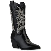 VAN HILL Damen Cowboystiefel in Schwarz