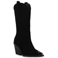VAN HILL Damen Cowboystiefel in Schwarz Velours