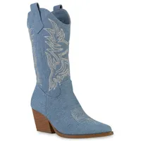 VAN HILL Cowboystiefel in Hellblau Denim
