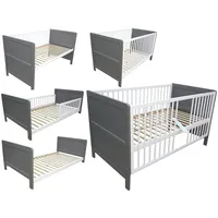Micoland Kinderbett Juniorbett Beistellbett 140x70 cm 3in1 grau-weiß -