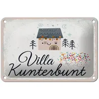 Femer Blechschild Spruch Haus Villa Kunterbunt bunt 18x12cm Dekoration