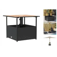 VidaXL Gartentisch mit Schirmloch Schwarz 55x55x46,5 cm Poly Rattan