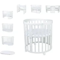 Waldin Babybett OWAL aus Holz 7in1 mit Matratze, Wickelkommode,