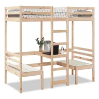 VidaXL Hochbett mit Schreibtisch & Stühlen 90x190 cm Massivholz