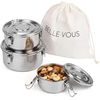 Belle Vous 3er Pack Brotdose Edelstahl - Lunchbox Set