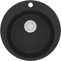 VidaXL Granitspüle rund schwarz + Handbetätigung 505 x 395