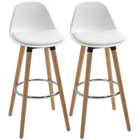 Homcom 2er-Set Barhocker mit Fußstützen Kunstleder Weiß 38,5 x