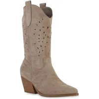 VAN HILL Damen Cowboystiefel in Khaki Velours