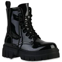 VAN HILL Damen Plateau Boots in Schwarz Lack