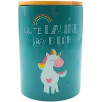 Dekohelden24 Stilvolle Keramik Aufbewahrungsdose/Kaffeedose/Frischhaltedose/Gebäckdose Gute Laune für Dich. Motiv:
