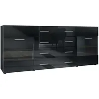 Vladon Sideboard, Schwarz Hochglanz, 166.5x75.5x35 cm, Wohnzimmer, Kommoden &