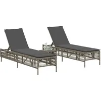 VidaXL Sonnenliegen 2 Stk. mit Tisch Grau Poly Rattan