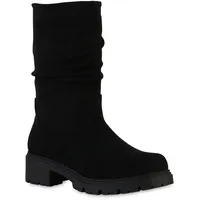VAN HILL Damen Klassische Stiefel Profilsohle Schuhe Schwarz, 37