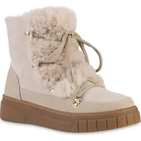 VAN HILL Damen Winter Boots Plateau Schuhe Beige, 40