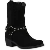 VAN HILL Cowboy Boots in Schwarz Velours