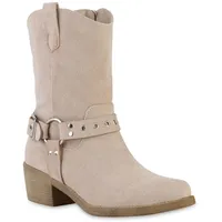 VAN HILL Damen Cowboy Boots in Beige Velours