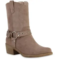 VAN HILL Damen Cowboy Boots in Khaki Velours