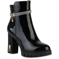 VAN HILL Damen Klassische Stiefeletten in Schwarz PU Lack