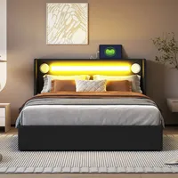 XDOVET Polsterbett mit LED-Lichtleiste Bluetooth-Player und USB-Aufladung Flachbett Doppelbett
