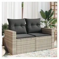 VidaXL Gartensofa mit Kissen 2-Sitzer Hellgrau Poly Rattan